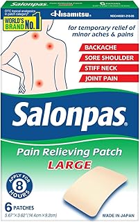 Salonpas Pain Relieving Patch, LARGE, 6 Count, for Back, Neck, Shoulder, Knee Pain and Muscle Soreness, 8 Hour Pain Relief