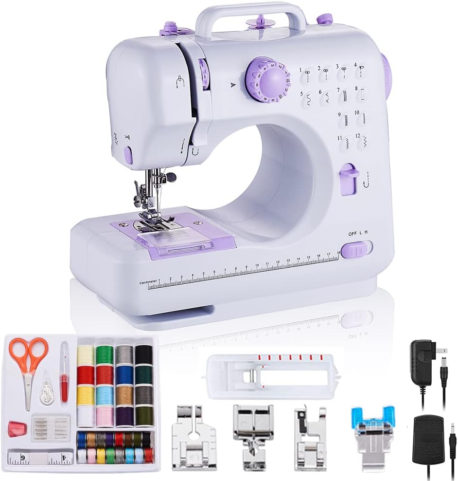 Sewing Machine Portable mini Electric Sewing Machine for beginners 12 Built-in Stitches 2 Speed with Foot Pedal，Light, Storage Drawer.