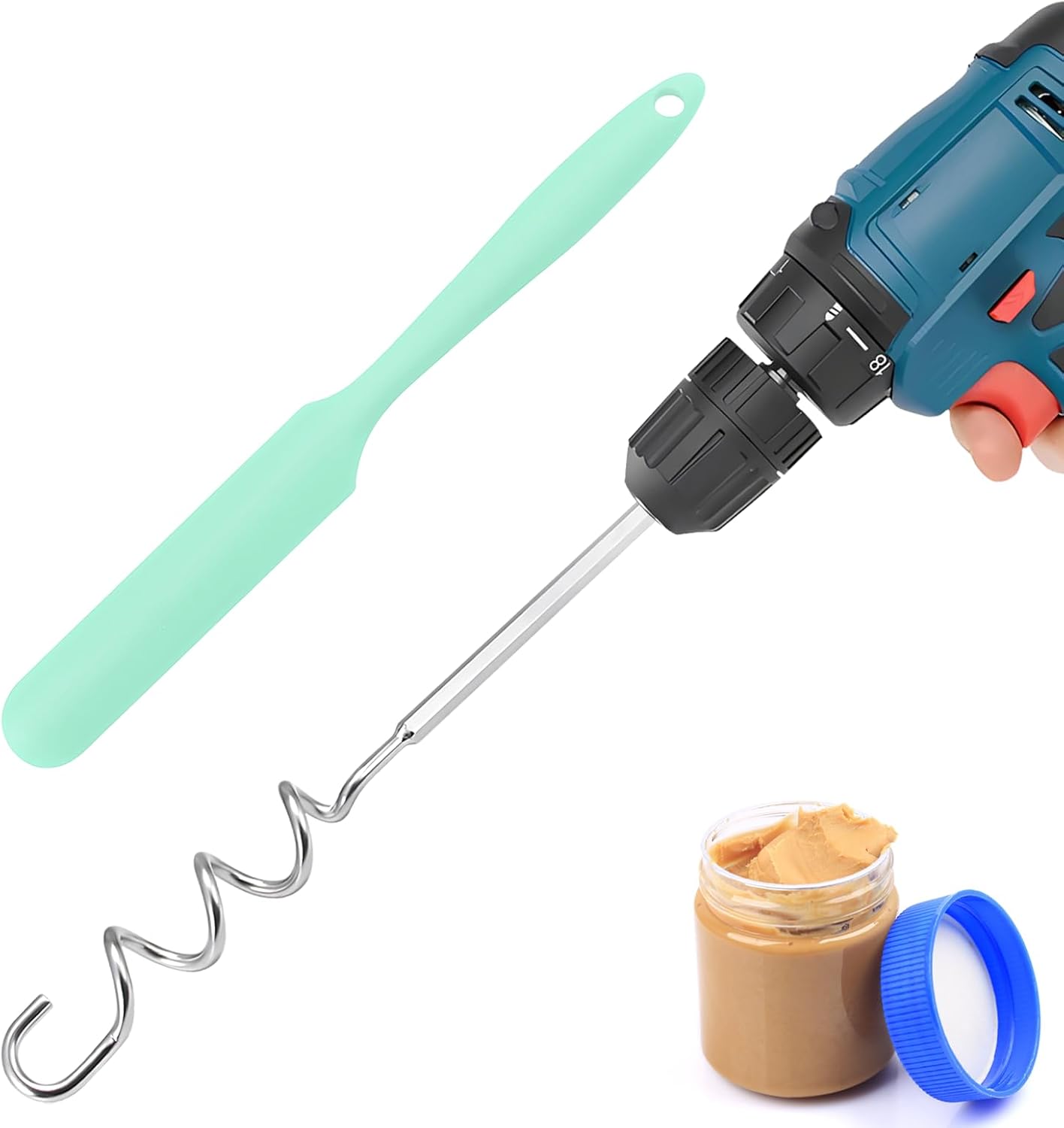 1 Set Stainless Steel Peanut Butter Mixer, 11.8 Inch Drill Nut Butter Mixer, Fast Mixing for Various Spreads