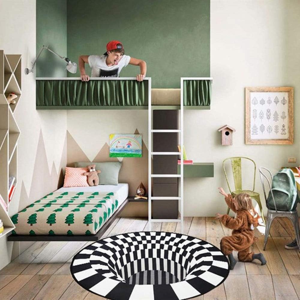 New 3D Three-Dimensional Black&White Stereo Vision Mat Living Room Doormat Tea Table Sofa Illusion Carpet (Diameter 80cm)