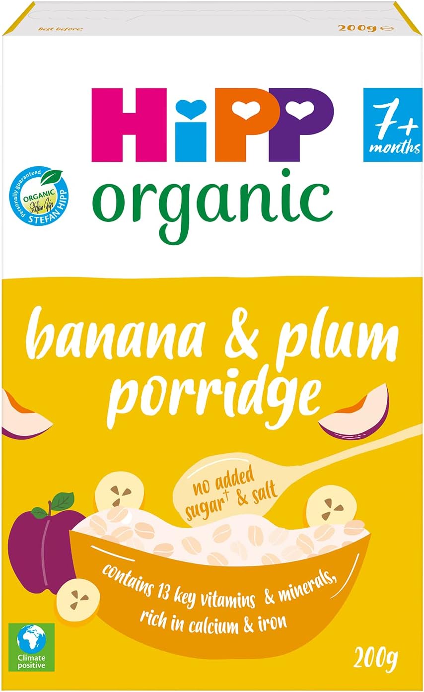 HiPP Organic Banana & Plum Porridge Baby Cereal 7+ Months (4X 200g)