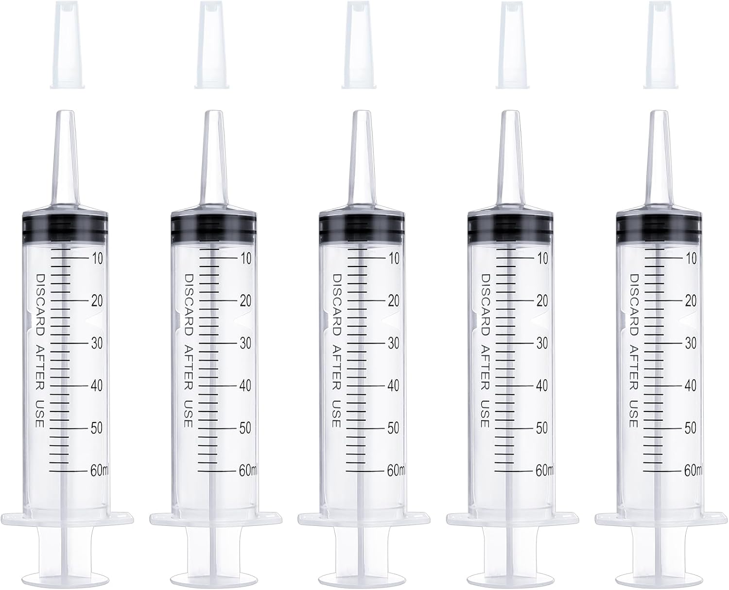 60ml Plastic Syringe Colostrum Syringes, 5 Pack Individually Sterile Sealed Lab Syringes with Measurement for Measuring Liquids, Scientific Labs Experiment, Feeding Pets (5x60ml)