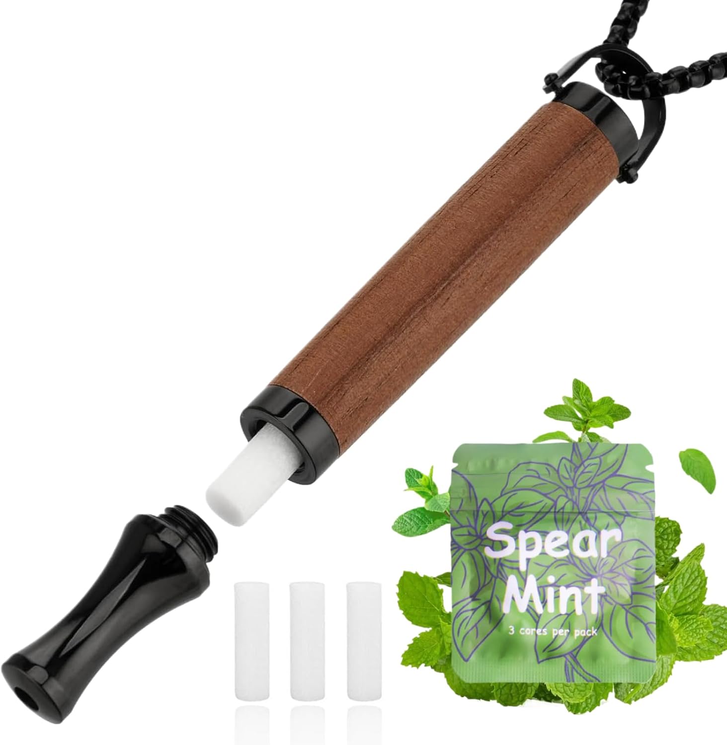 Breathing Necklace to Quit Smoking and Vaping with Refillable Mint Pods Stop Smoking Aids Fidget Necklace for Anxiety Relief Smokeless Inhaler for Adults (Rosewood)