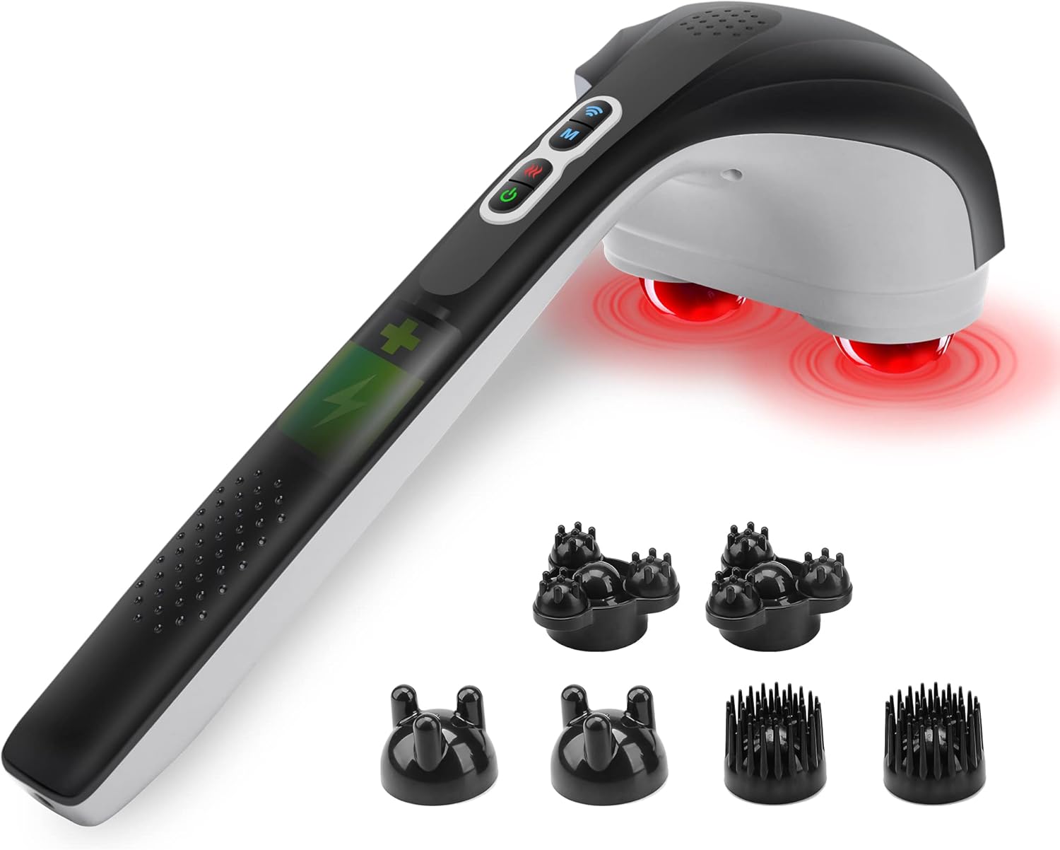 Snailax Cordless Handheld Back Massager with Heat,Deep Tissue Percussion Massager, 3 Sets of Dual Pivoting Heads,Rechargeable Hand Held Massager for Neck,Back Shoulder,Calf,Legs