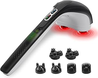 Snailax Cordless Handheld Back Massager with Heat,Deep Tissue Percussion Massager, 3 Sets of Dual Pivoting Heads,Rechargeable Hand Held Massager for Neck,Back Shoulder,Calf,Legs