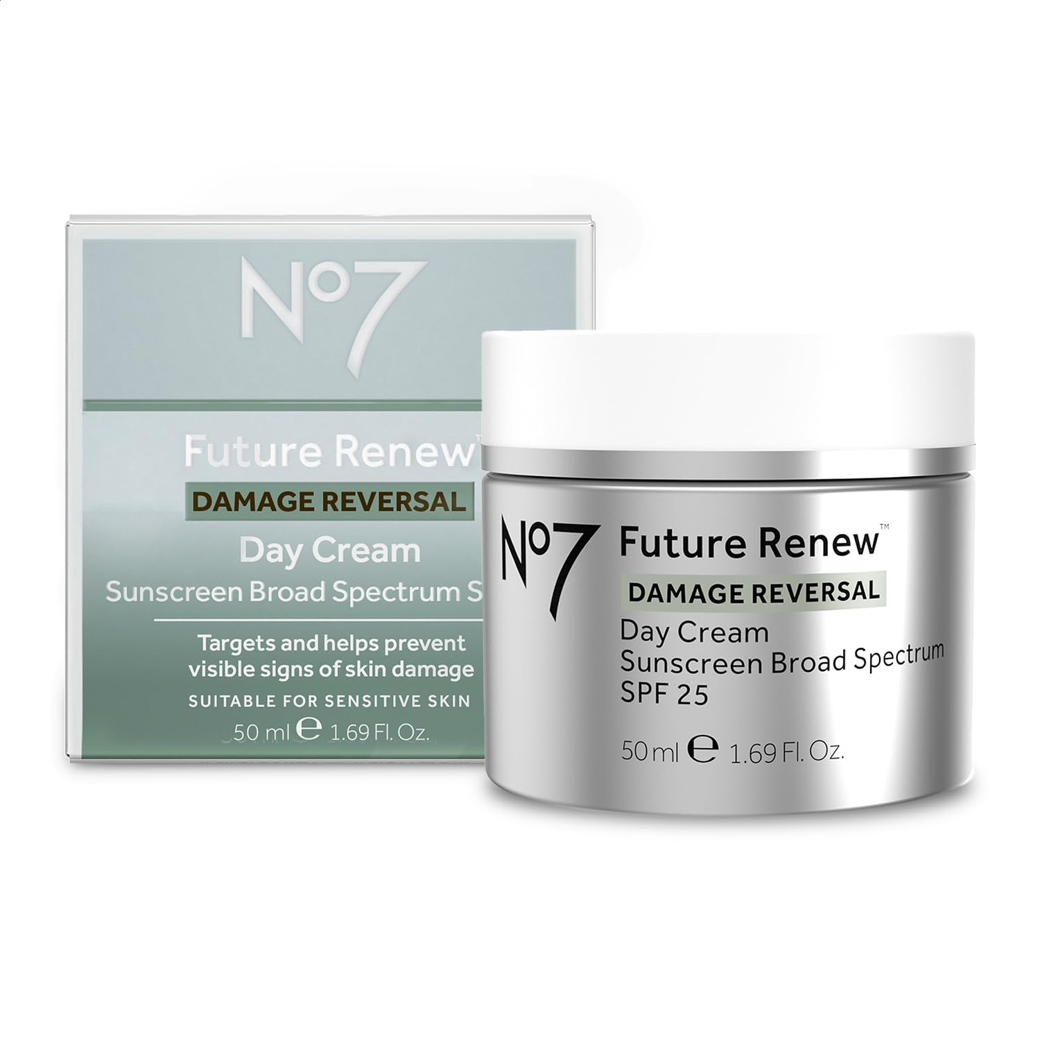 No7 Future Renew Damage Reversal Face Cream with SPF 25 - Anti Aging Face Moisturizer with Skin Firming Benefits - Formulated with Peptide Technology to Protect, Repair & Intensely Hydrate (1.69 Oz)