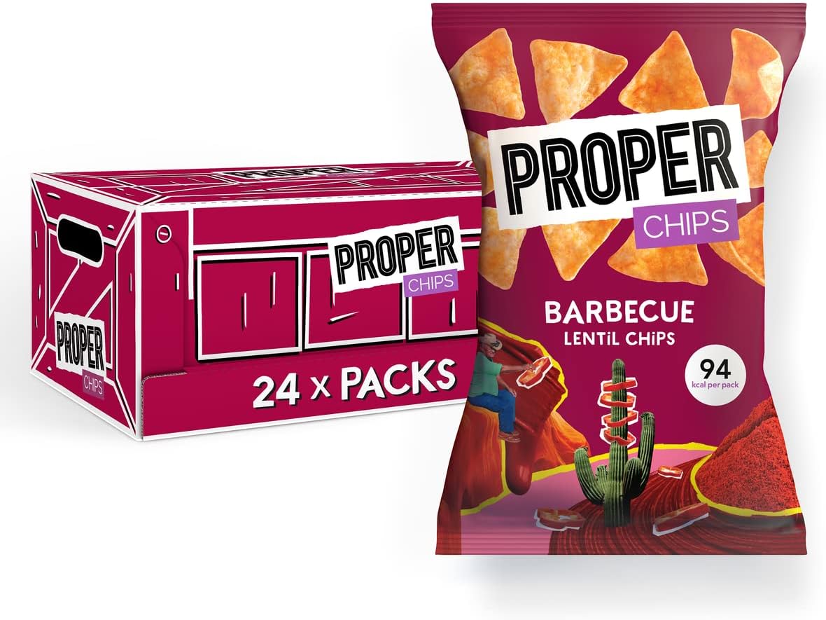 PROPERCHIPS - Barbecue Lentil Chips, Vegan, Gluten Free Snacks, 20g (24 Packs)