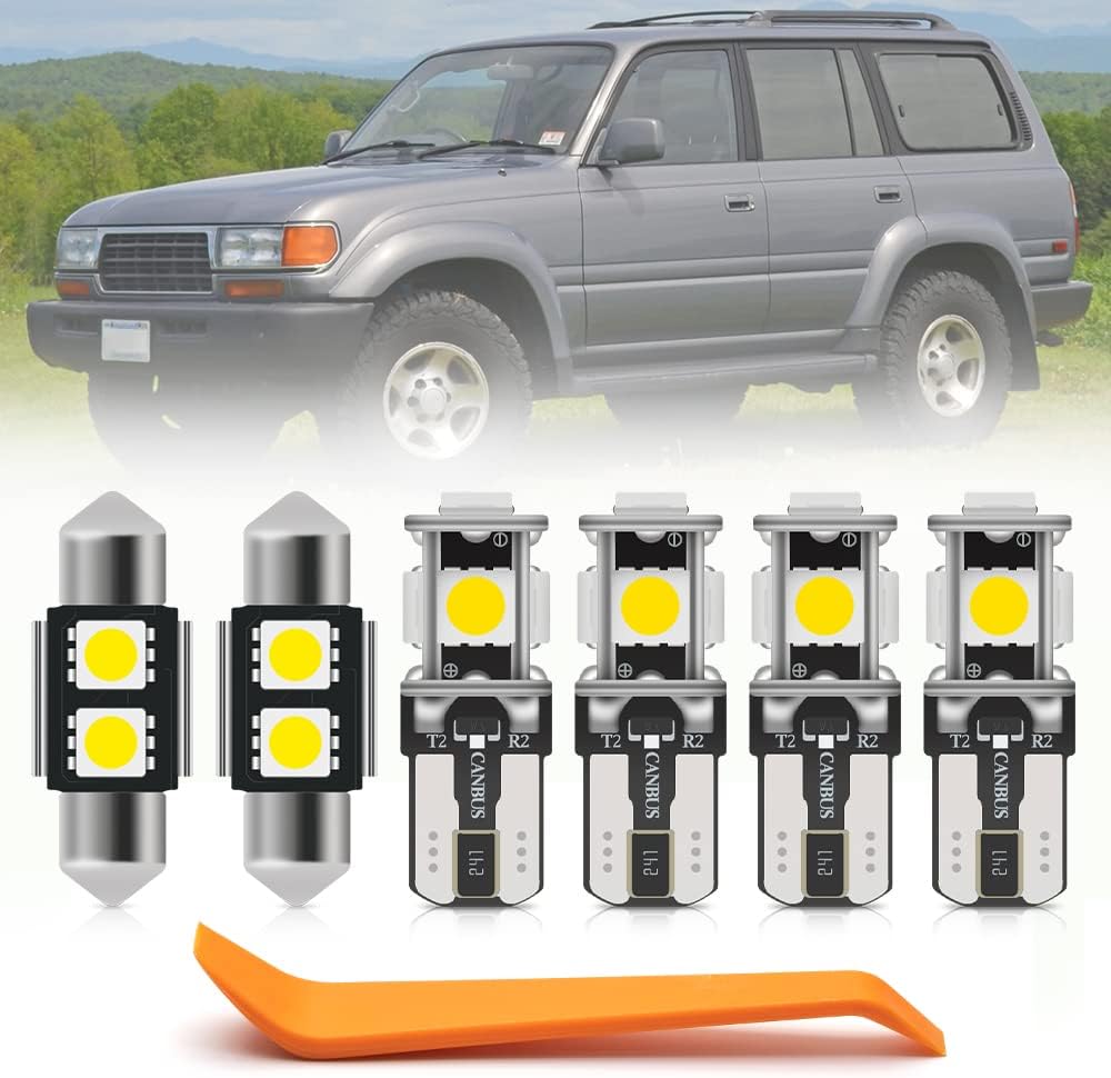 13pcs White LED Interior Lights Bulb Kit for Toyota Land Cruiser 1990 1991 1992 1993 1994 1995 1996 1997 Map Dome Lights Super Bright 6000K White LED Interior Light Bulbs + Install Tool