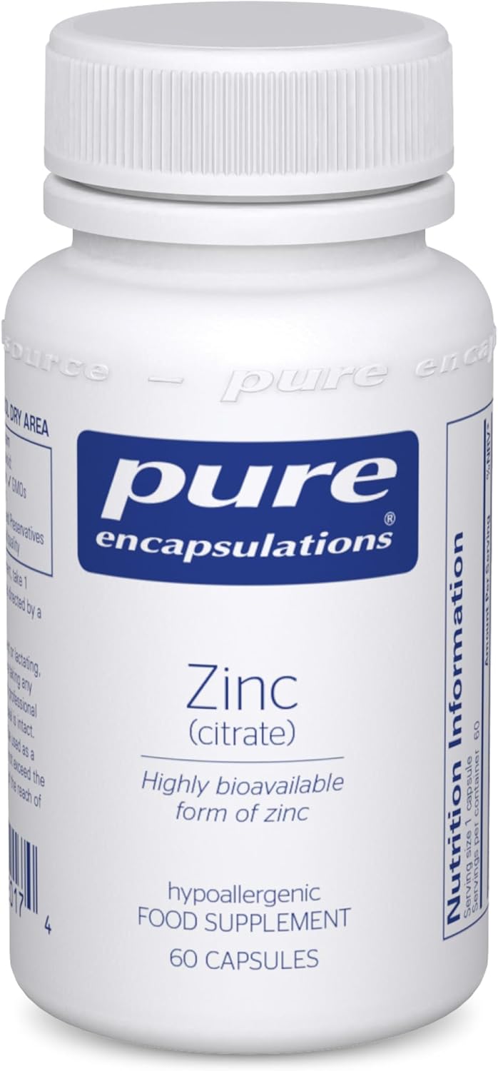 Pure Encapsulations Zinc (Citrate) 30mg - Highly Bioavailable Zinc Supplement - for Immune and Metabolism Support - for Hair, Skin & Nails - 60 Vegetarian Capsules