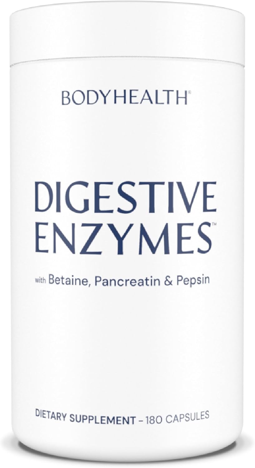 BodyHealth Digestive Enzymes Full Spectrum Digestive Support (180 caps), Betaine, Pepsin, Pancreatin BPP Loaded with Enzymes and Probiotics, Relief for Stomach Bloating, Heartburn, Gas, Constipation
