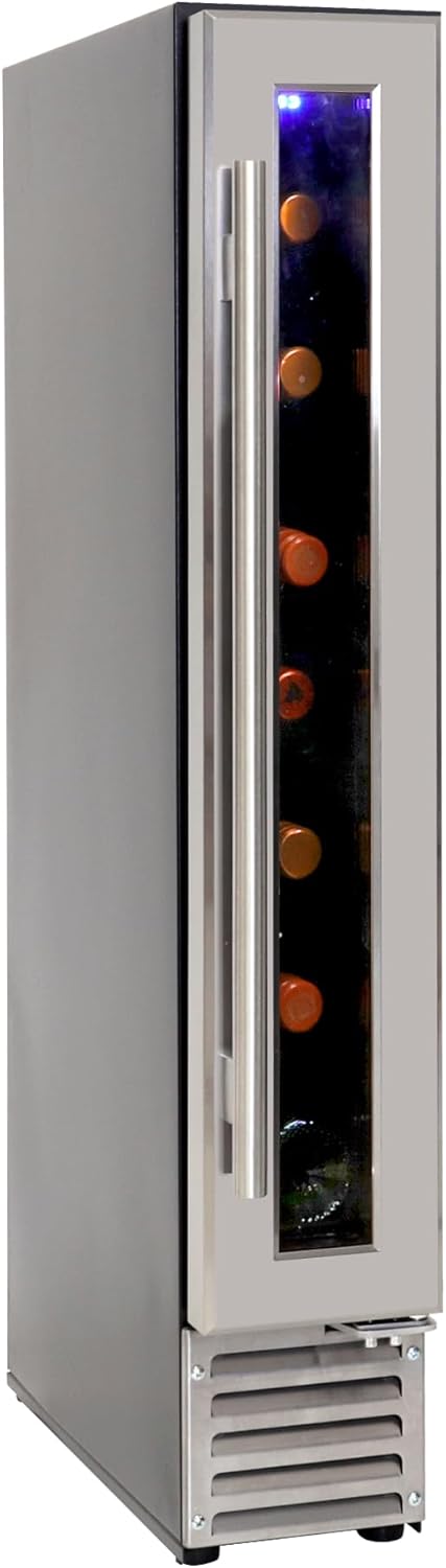Koolatron Wine Fridge - Under Counter Wine Cooler, 7 Bottle Chiller, Built in 6-inch Wine Cabinet for Champagne, Red & White Wine, Bar, Freestanding Cellar, Stainless Steel, (18 L)