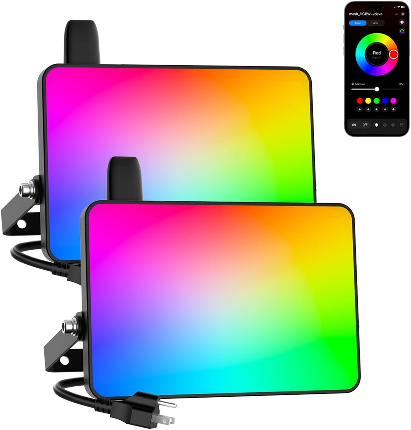 Onforu LED Flood Light Outdoor, Color Changing Led Stage Lights 50W 4000LM Bluetooth APP Control Uplighting, RGBW Uplights for Events, Warm White 2700K Spotlights&DIY Colors&Music Sync, 2 Pack