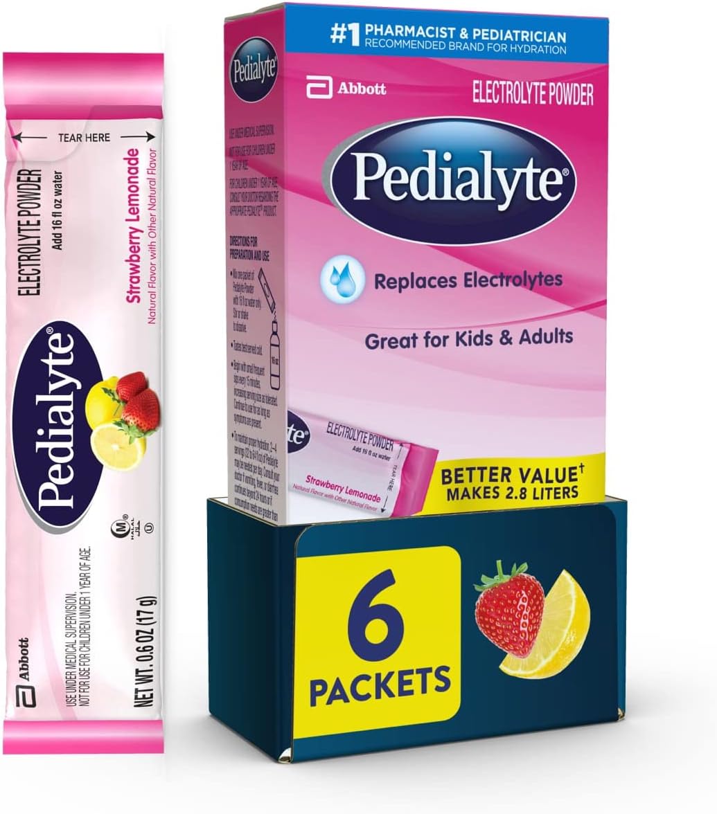 Pedialyte Electrolyte Powder Strawberry Lemonade, 6 Count (Pack of 1)
