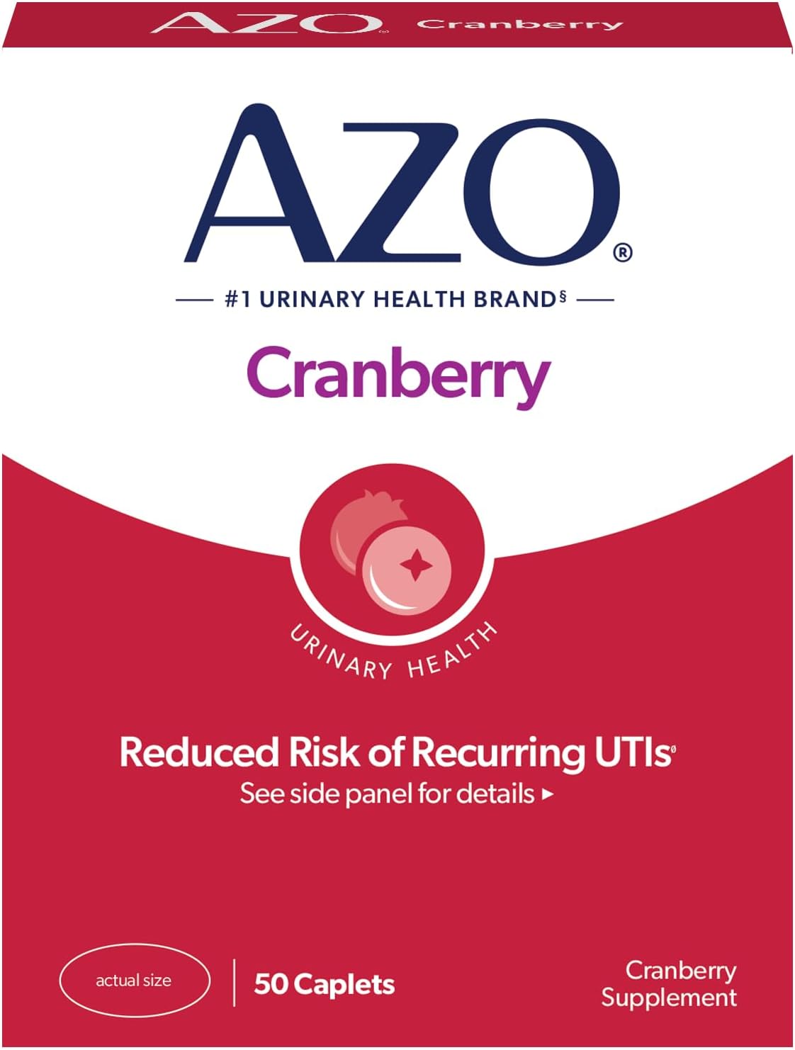 AZO Cranberry Urinary Tract Health Supplement, 1 Serving = 1 Glass of Cranberry Juice, Sugar Free Cranberry Pills, 50 Count