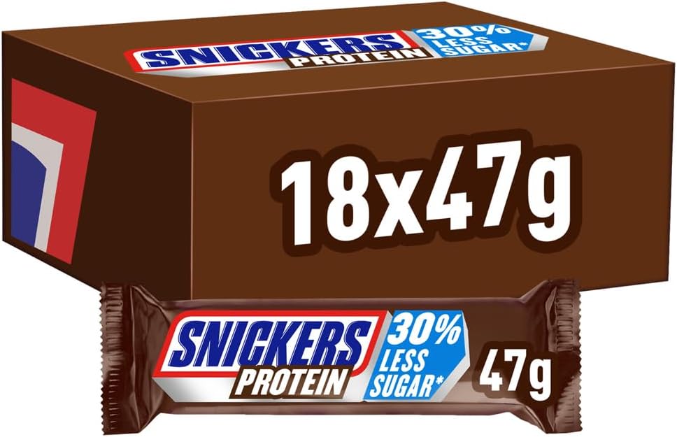 Snickers Chocolate Protein Bars, Peanut Butter, Caramel & Milk Chocolate Bulk Box, 18 x 47g, Ideal for Gift, Snacks or Hamper