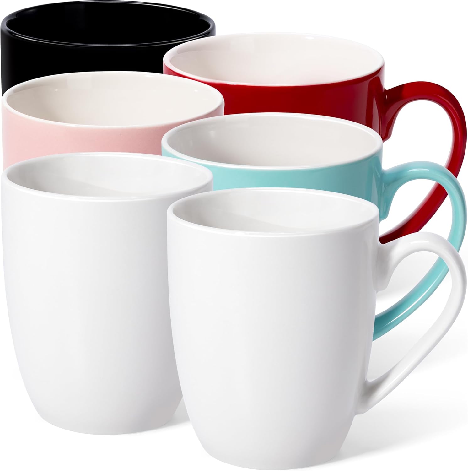 Urbanstrive 16 oz Large Coffee Mugs Set of 6 Ceramic Coffee Mug White Coffee Cups Tea Cups Idea Gift for Women Men House Warming Gifts New Home Office, White 6 Pack (Multicolor)