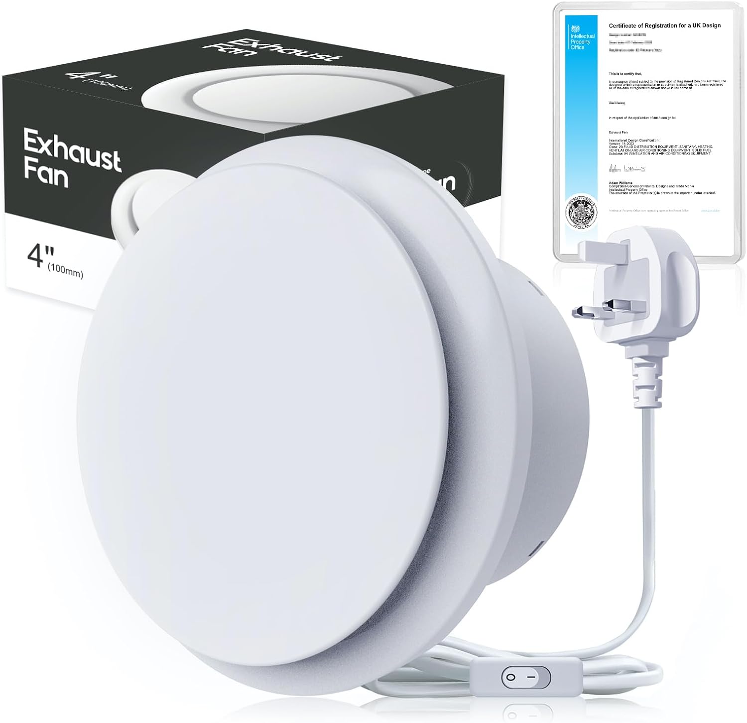 SBONNI 100mm / 4 inch Extractor Fan Bathroom with Switch - Upgraded Silent Powerful and Energy-Efficient Ventilation Fan for Window Wall and Ceiling - Ideal for Bathroom Shower Toilet Attic