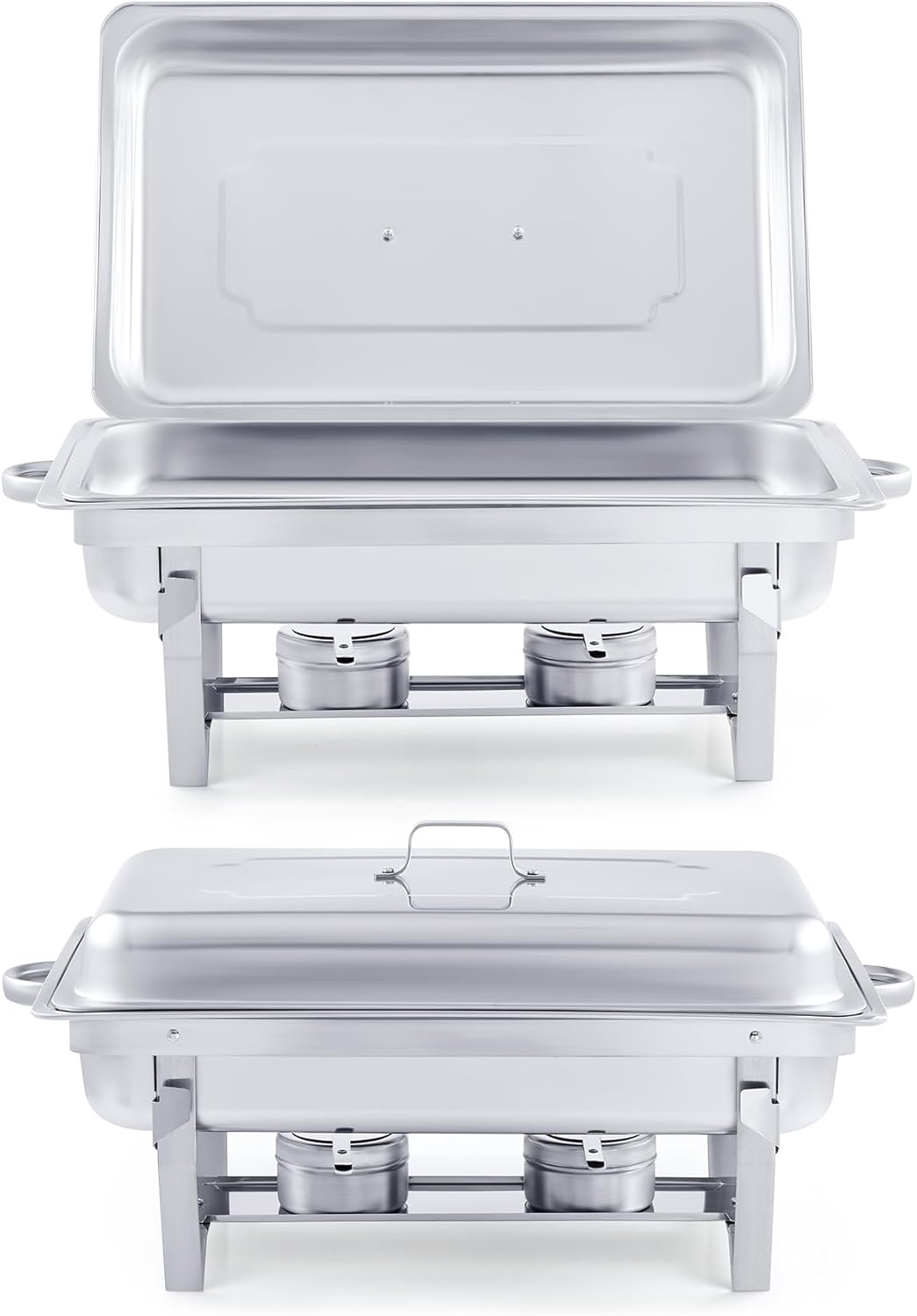WILPREP Lightweight Chafing Dish Buffet Set 2 Pack, Rectangle Stainless Steel Food Warmer with Lids Food Pans and Fuel Holders, 9L Buffet Serving Utensils for Restaurant Catering Parties Weddings