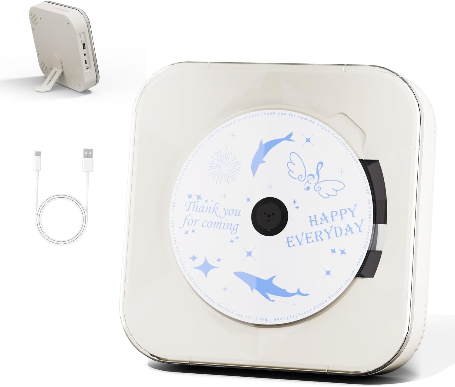Portable CD Player with Transparent Lid, Speakers, Bluetooth, USB Port