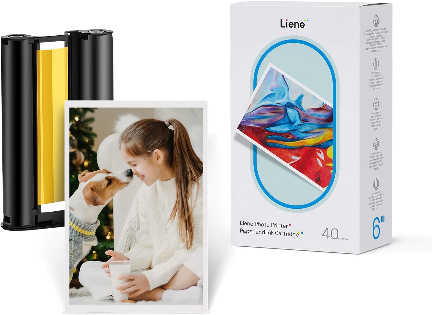Liene Amber M100/M200 4x6'' Photo Printer 40 Sheets Photo Paper & 1 Cartridge Refill Only for DHP512/DHP513
