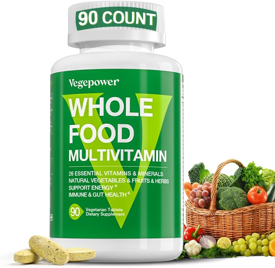 Vegan Whole Food Multivitamin with Iron, Daily Multivitamin for Men and Women, Methylated Multi Vitamins, B-Complex, Fruits & Vegetables, Enzymes, Omegas, Mushroom, Non-GMO, 90 Count