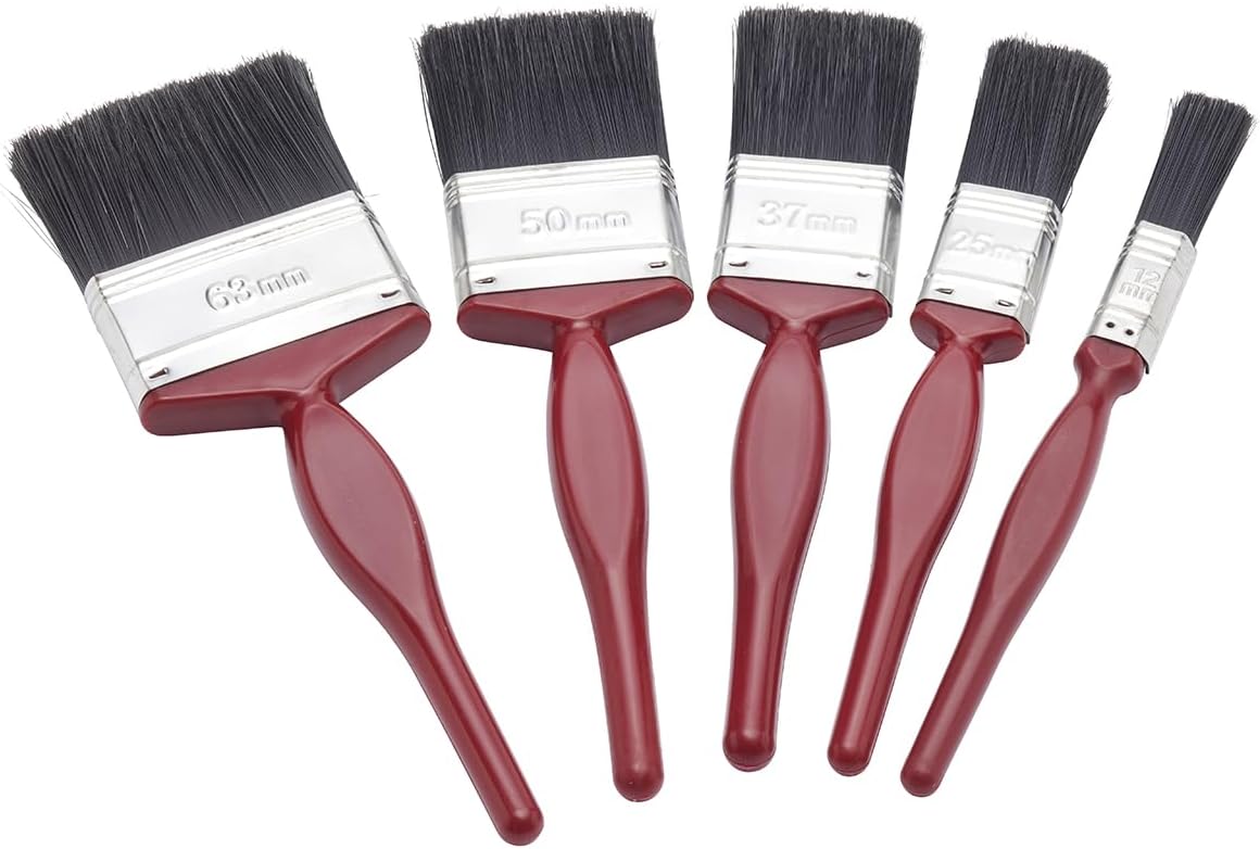 Fit For The Job 5 pc Mixed Sizes Paint Brush Set for a Smooth Finish with Emulsion, Gloss, Satin on Walls, Ceilings, Woodwork, Metal - 0.5, 1, 1.5, 2 & 2.5 inch Paint Brushes for Wood, Plasterboard