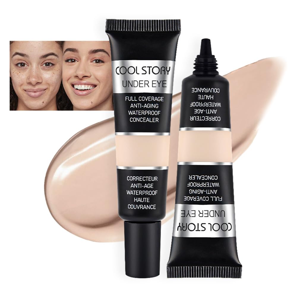 Kaely 2Pcs Under Eye Concealer for Older Women, Color Correcting Full Coverage Concealer for Dark Circles, Puffiness, Redness, Corrector de ojeras, Waterproof Anti Aging, Natural Matte Finish, light W
