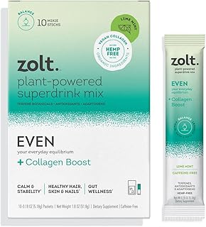 Zolt Plant-Powered Superdrink Mix Even +Collagen Boost for Calm, Gut Health and Hair, Skin, and Nail Support, Lime Mint, 10 Pack