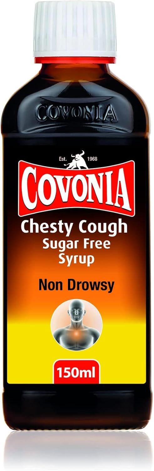 Covonia Chesty Cough Sugar Free Syrup Loosen Chesty Coughs & Troublesome Stubborn Mucus Alcohol Free Suitable For Vegetarians & Vegans For Adults & Children Aged 12 + Cough Medicine 150ml