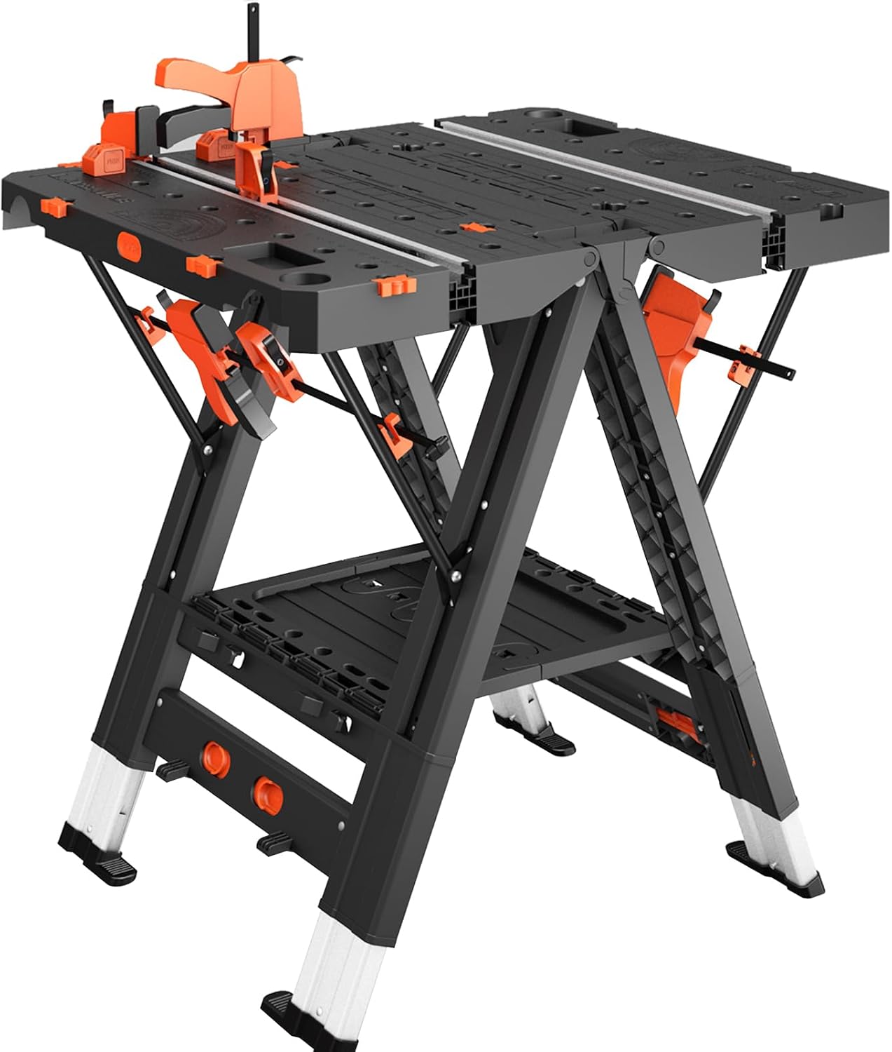 LARBANKE 2-In-1 Folding Workbench,Waterproof Multi Function Folding WorkTable,79*81*63.5CM Workbench,Height-Adjustable Foldable WorkTable with 4 Woodworking Clamps,4 Connecting Blocks,2 Limit Blocks