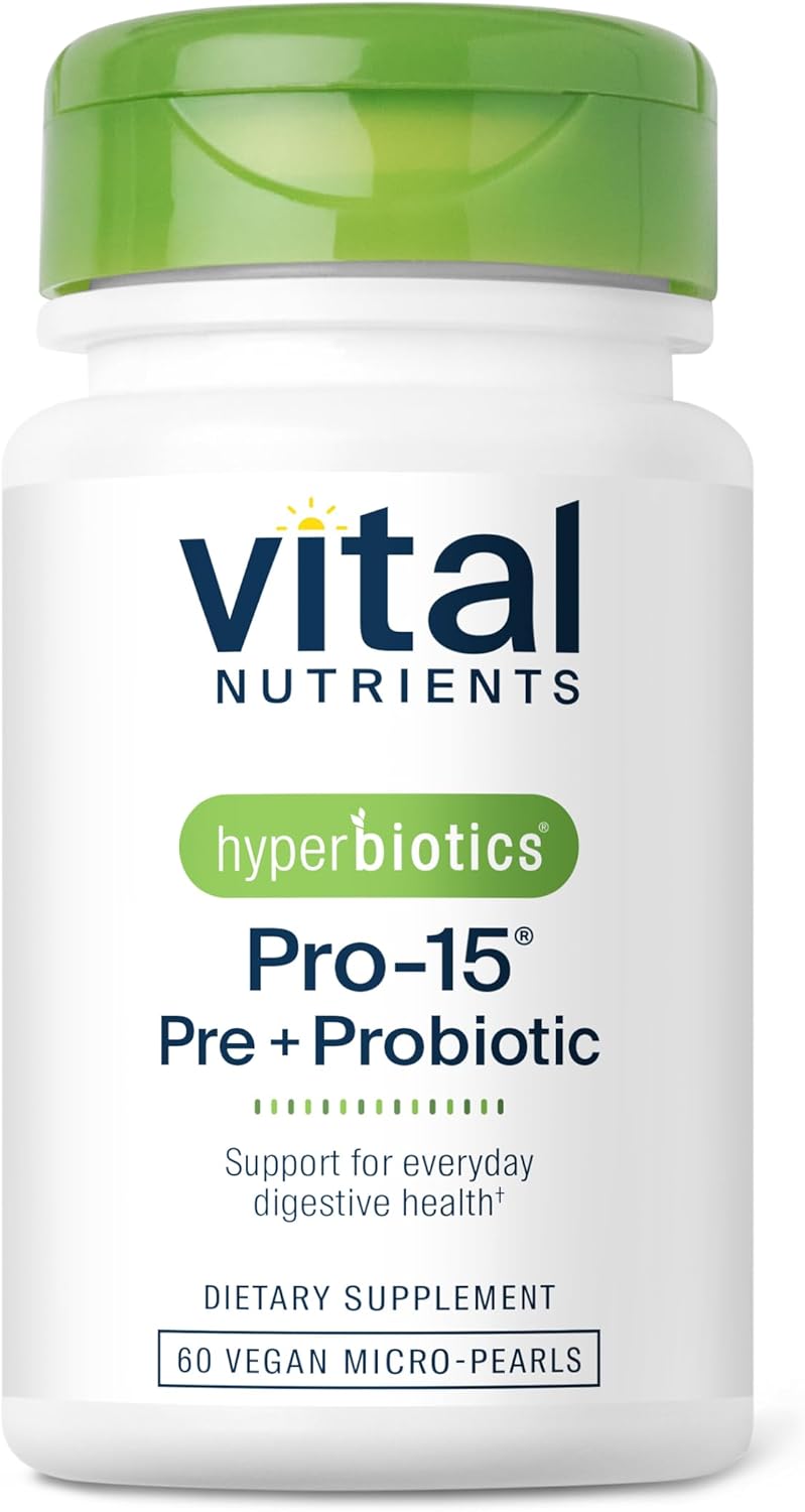 Hyperbiotics Vital Nutrients Pro-15 Prebiotics + Probiotics for Women and Men | 15 Science Backed Strains | Supports Occasional Constipation, Diarrhea, Gas & Bloating | 60 Vegan Time Release Pearls