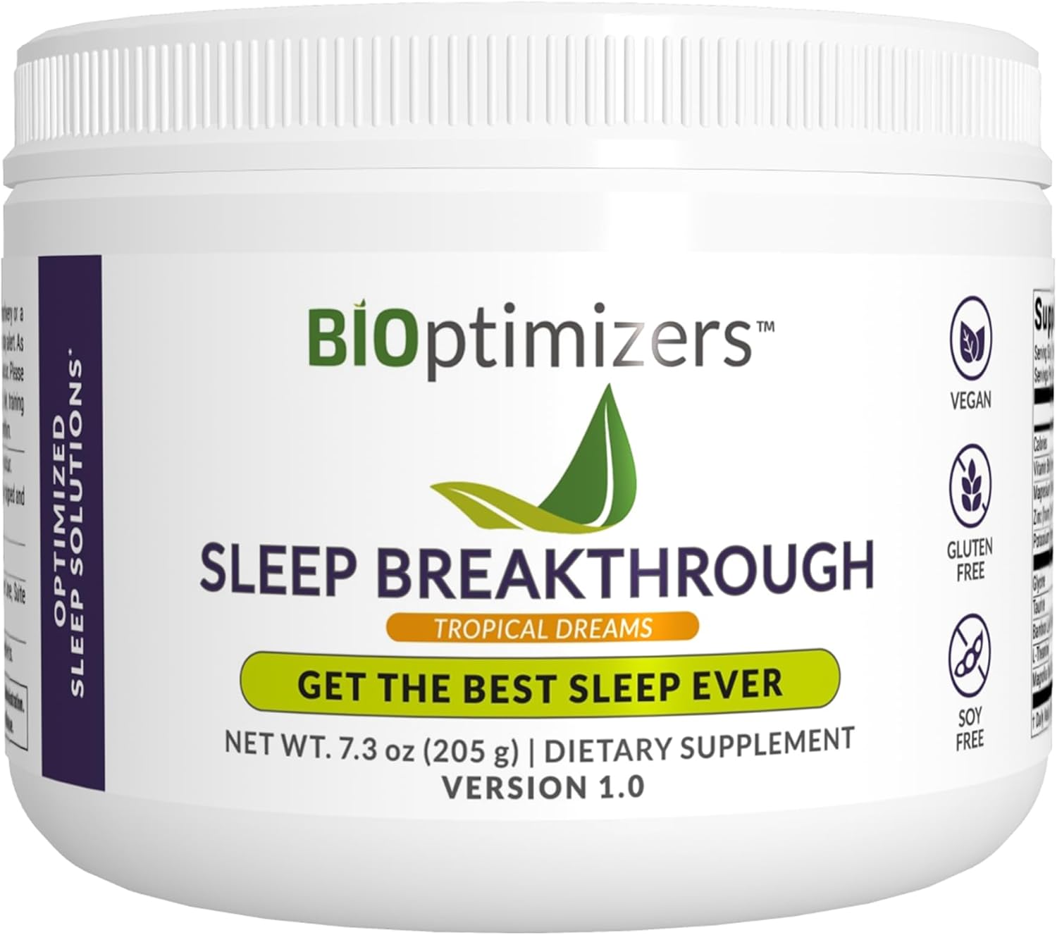 BIOptimizers Sleep Breakthrough – Natural Melatonin Free Vegan Deep Sleep Support with Magnesium and Zinc for Adults | Non Habit Forming | 202.5 g Powder (Tropical Dreams)