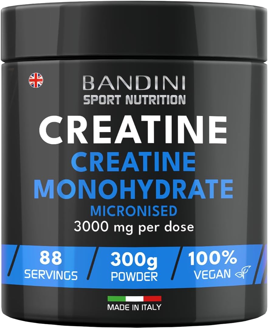 Bandini® Creatine Monohydrate Powder Pure 300g (88 x 3g Servings) Micronised for Easy Mixing & Consumption | Improve Pre Workout, Physical Performance and Recovery | Muscle Power & Strength | Non-GMO