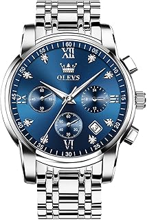OLEVS Men's Stainless Steel Chronograph Watch, Big Face Gold Silver Black Tone Easy to Read Analog Quartz Watch, Luxury Waterproof Date Diamond Roman Arabic Numerals Dial Dress Watch for Men