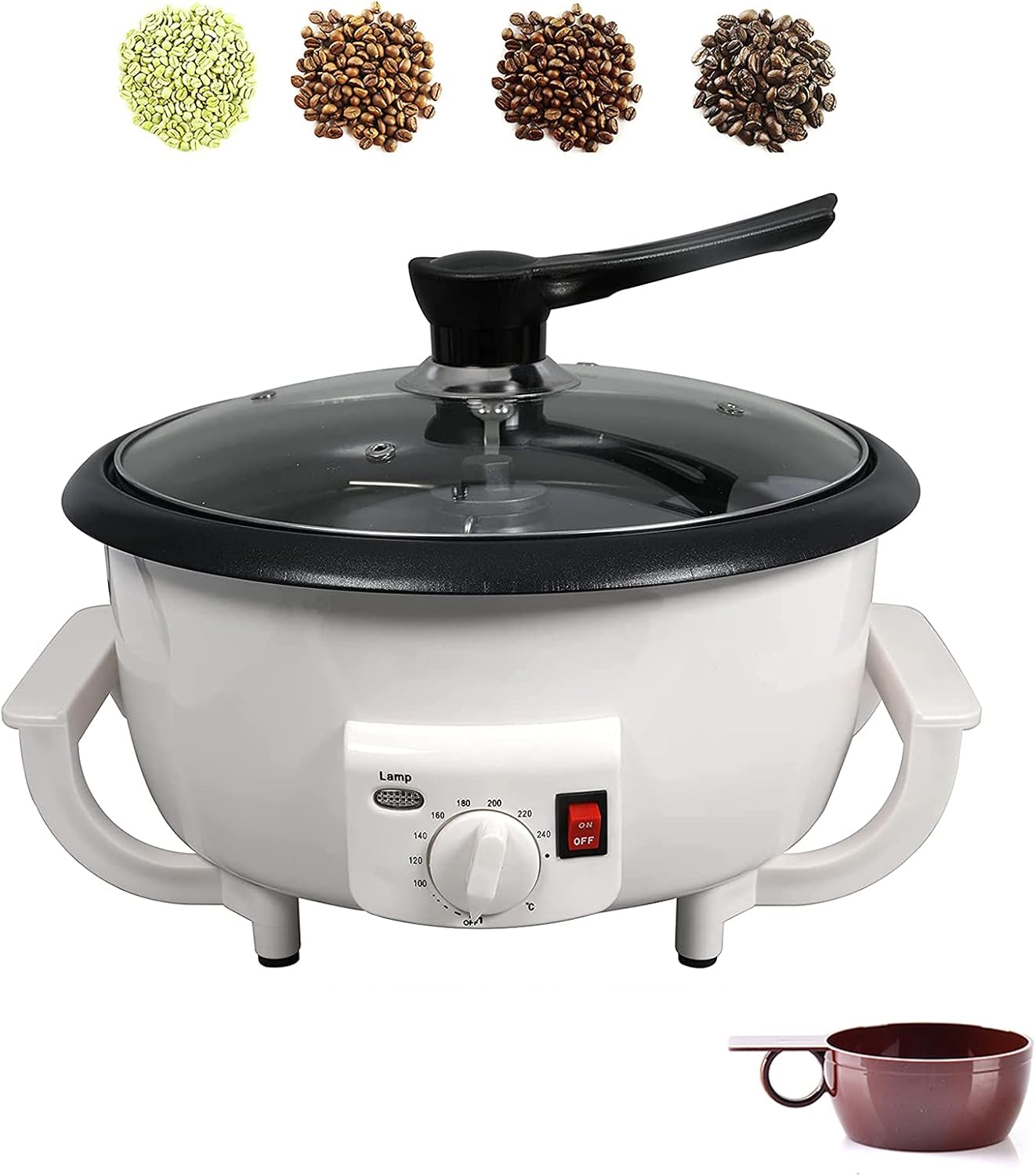 Home Coffee Roaster, Household Electric Coffee Bean Baker Nut Peanut Cashew Chestnuts Roasting Machine Adjustable Temperature 1.6 Pounds Capacity for Cafe Shop/Home No Stovetop Required Smoke Reduce