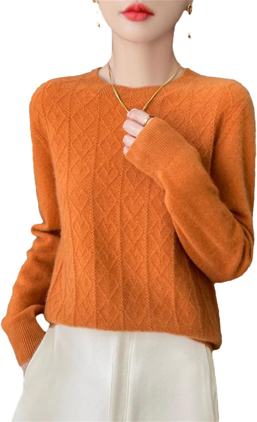 Women’S Sweater O-Neck Merino Wool Cashmere Pullover Long Sleeve Grace Comfortable Clothes Top