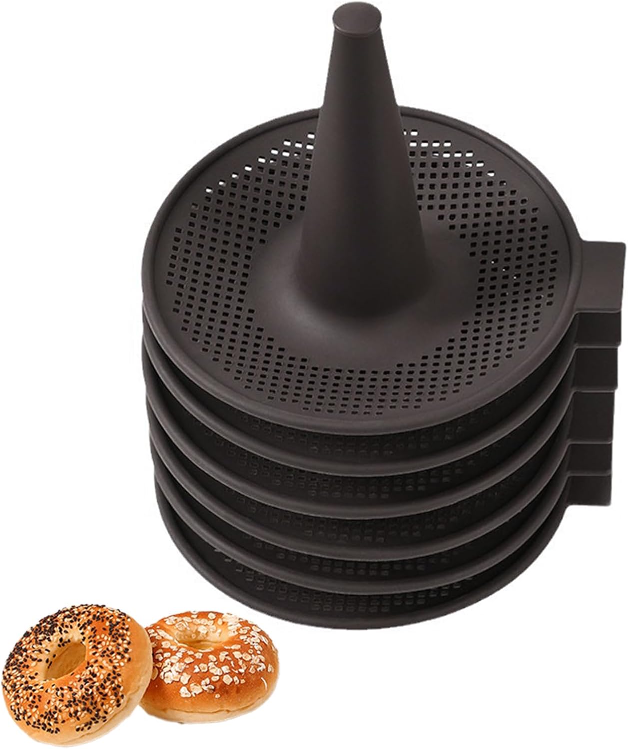 LEBKFT 6 PCS Donut Mould Set Silicone Bagel Moulds Doughnut Moulds Round Donut Bagel Baking Tray Stackable Mesh Perforation Donut Pan Conical Bagel Makers Non-Stick Donut Makers
