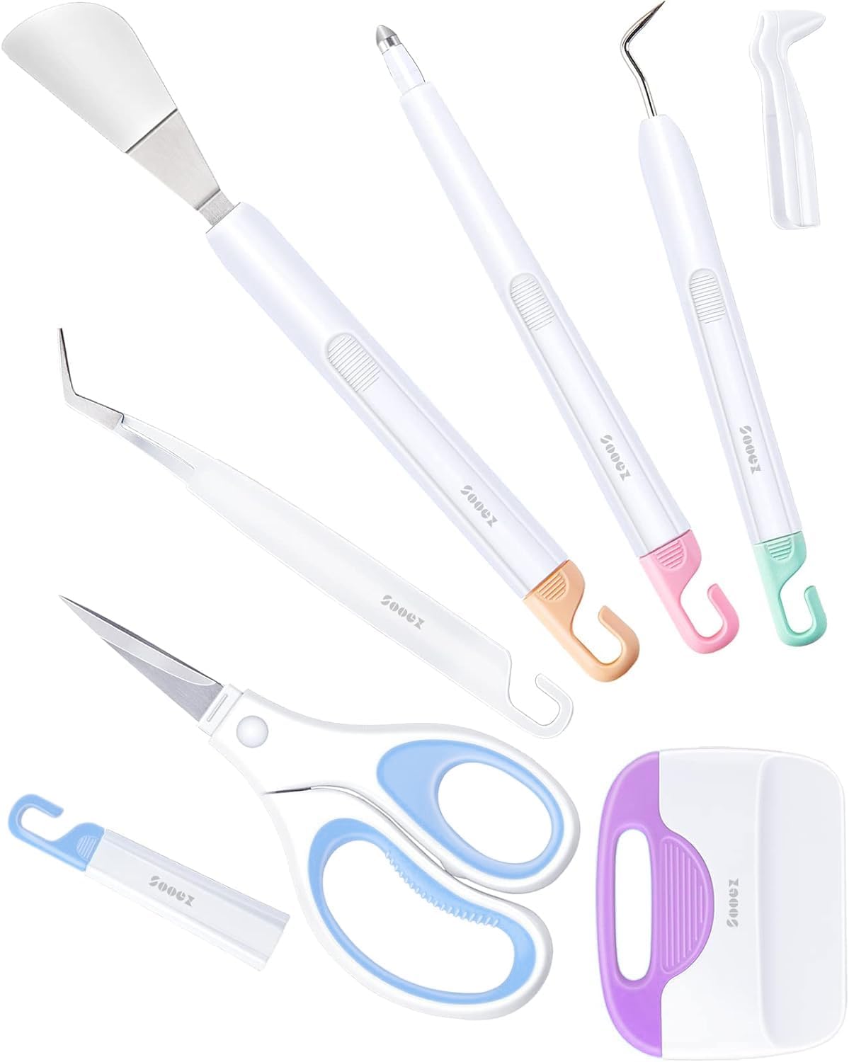 Sooez Weeding Tools for Vinyl, 6PCS Basic Tools Set for Cricut, Precision Craft Vinyl Tool Kit, Scoring Stylus/Weeder/, Scraper/Spatula/Tweezers/Scissors for Vinyl,Paper & Iron-on Projects,Colored