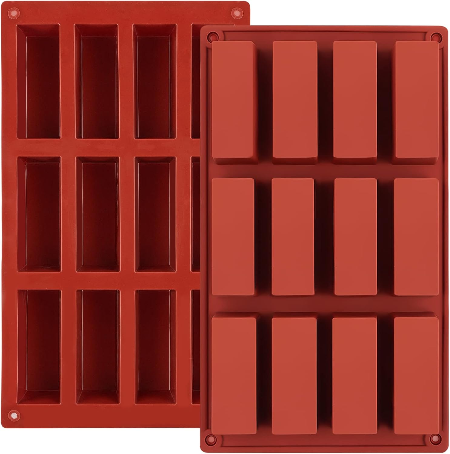 JOERSH 2pcs Granola Bar Mold, Rectangle Silicone Candy Molds for Baking Energy Bars Chocolate Bar Mold/Protein bars/Ganache/Brownie/Cheesecake/Cornbread/Pudding, 12-Cavity Butter Mould
