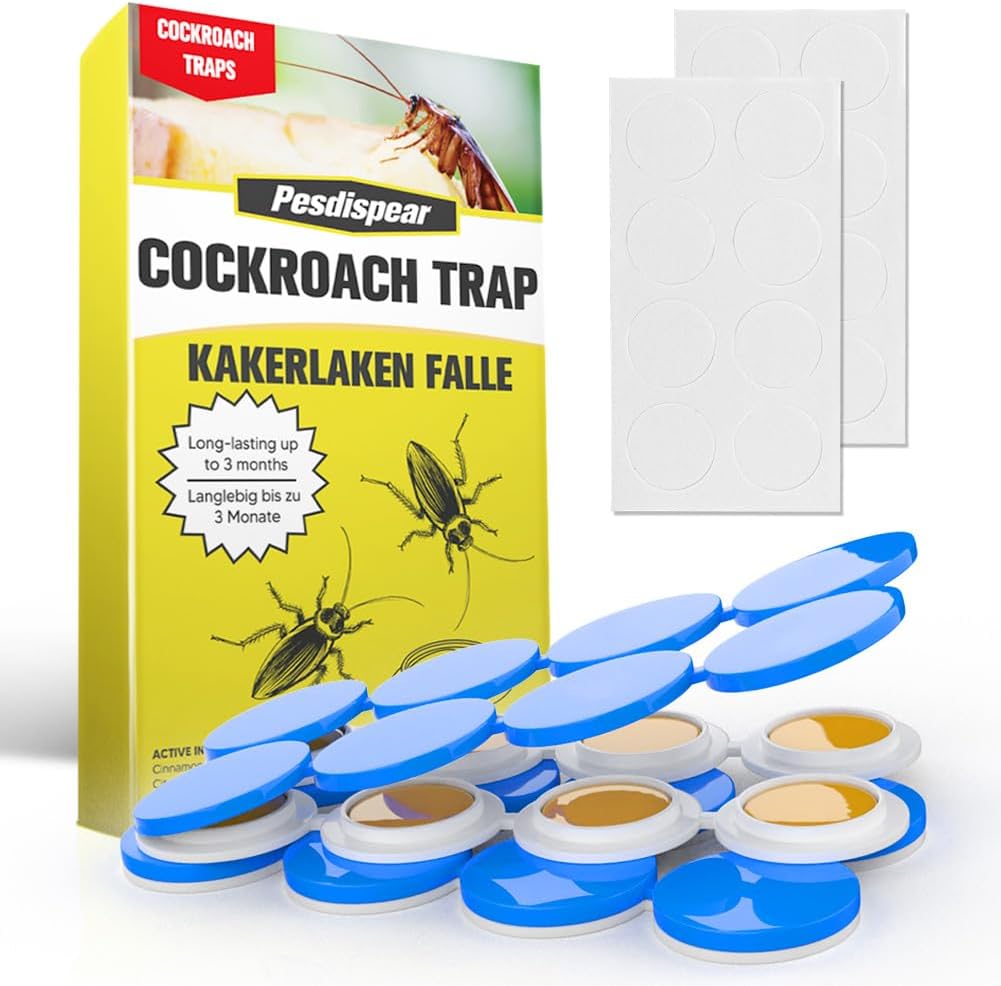 Pesdispear Cockroach Trap, Anti Cockroaches Protection Up to 2 Months, More Effective than Ultrasonic Cockroach Control 16 Pieces