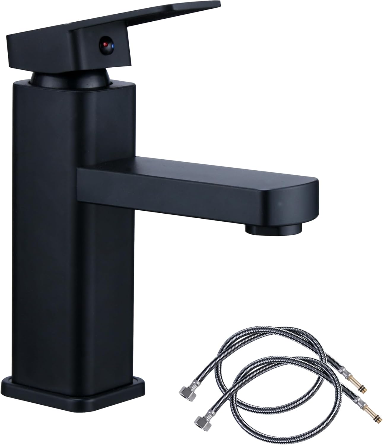 Black Bathroom Basin Tap Washroom Hot and Cold Mixer Tap Single Lever Bathroom Sink Faucet with 80CM UK Standard Hoses