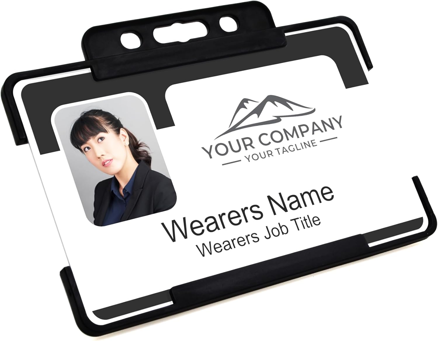 Badgemaster Black Your Personalised Business Logo Photo ID Card with Lanyard and Rigid Card Holder CR80