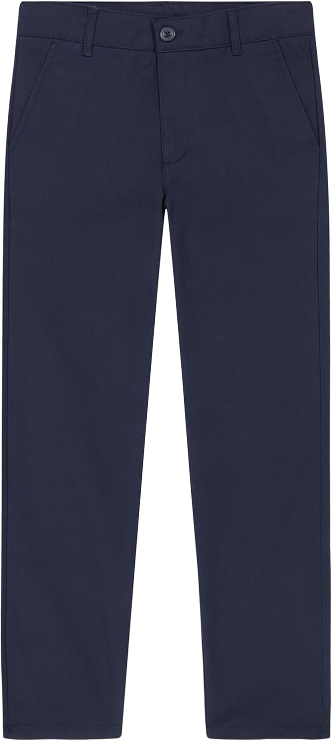 Nautica Boys School Uniform Twill Khaki Pants, Flat Front & Elasticized Waistband, Zipper Closure With Faux Button