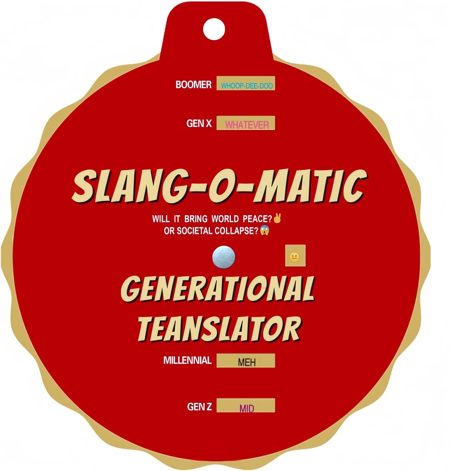 Slang-o-Matic Generational Slang Translator – Cross-Generational Slang Decoder for Boomers, Gen X, Millennials, Gen Z – Conversation Aid, Language Reference, Compact & Eco-Friendly Volvelle Card