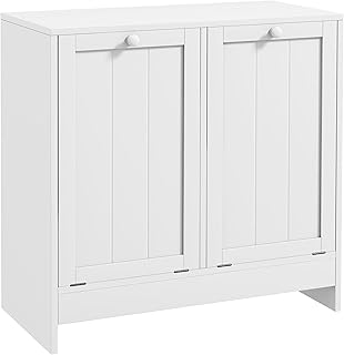 kleankin Tilt-Out 2-Compartment Laundry Hamper, Modern Clothing Storage Basket, Hamper Cabinet for Bathroom, Laundry Room, White