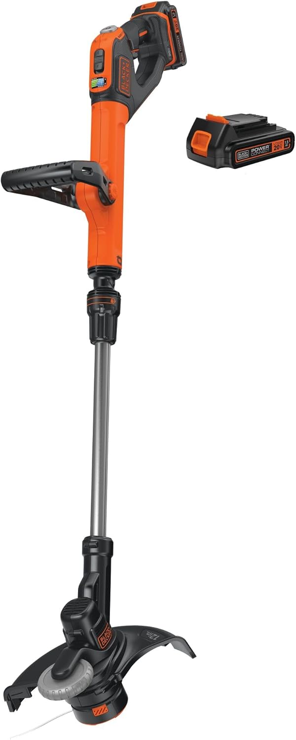 BLACK+DECKER 20V MAX Cordless String Trimmer and Edger, 12 Inch Weed Eater, 2-Speed Control Weed Wacker, 2 Batteries, Charger and Spool Included (LSTE525)