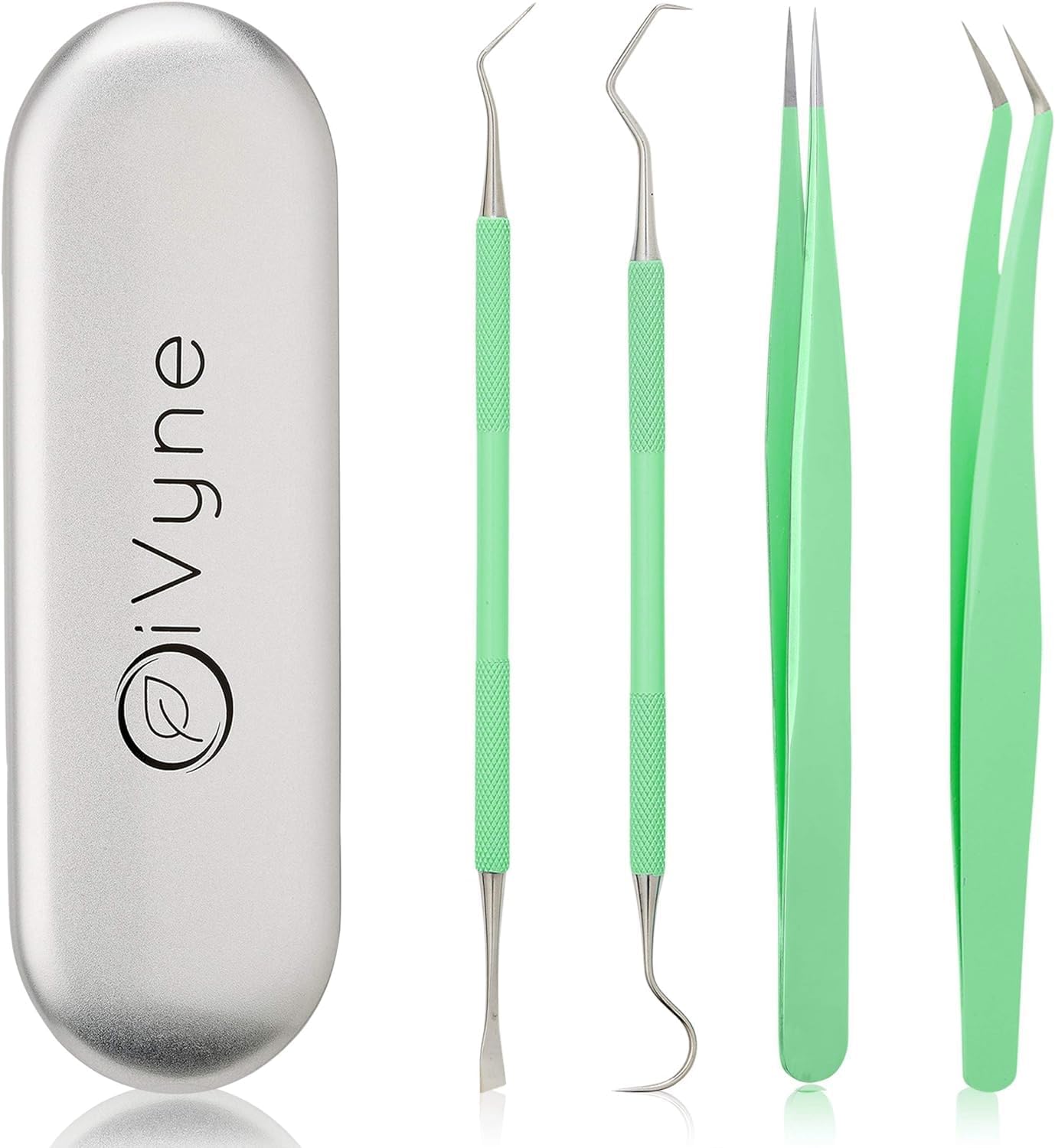 Premium Vinyl Weeding Tool Kit - Precision Stainless Steel Weeder - Hook and Pick with Fine Tweezers Crafting Set for Cricut Vinyl - by iVyne (Green)