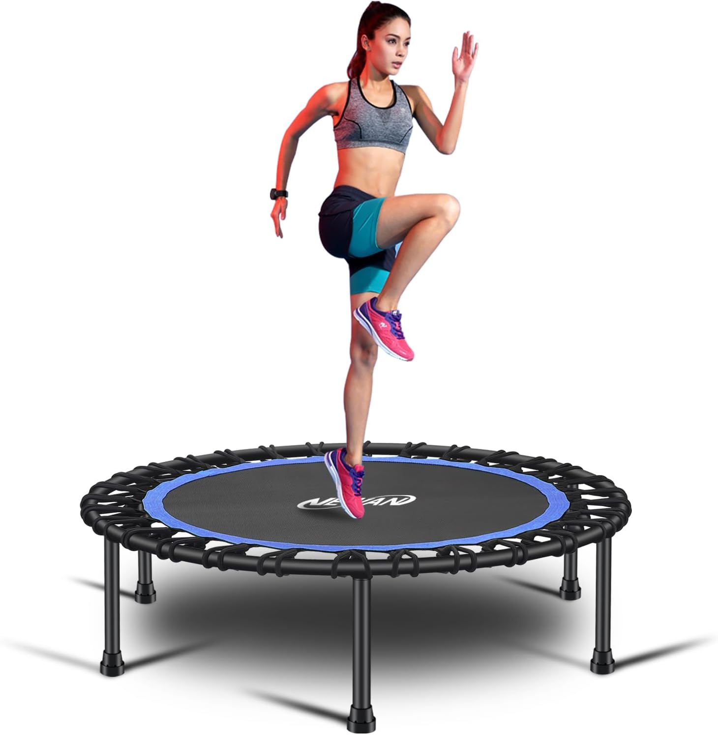 Newan 40"-48" Silent Mini Trampoline Fitness Trampoline Bungee Rebounder Jumping Cardio Trainer Workout for Adults-Max Limit 330lbs