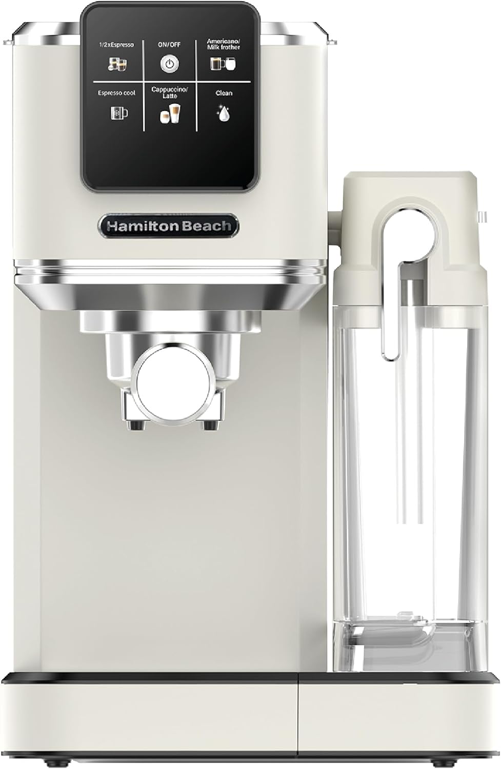 Hamilton Beach Espresso Coffee Machine, BaristaPro+ 8-in-1, Compact Stainless Steel, LCD Touch Screen Control, Integrated Milk Frother, 20-Bar Pressure & Fast Heat, Hot & Iced Coffee, Cream - HBC7210C