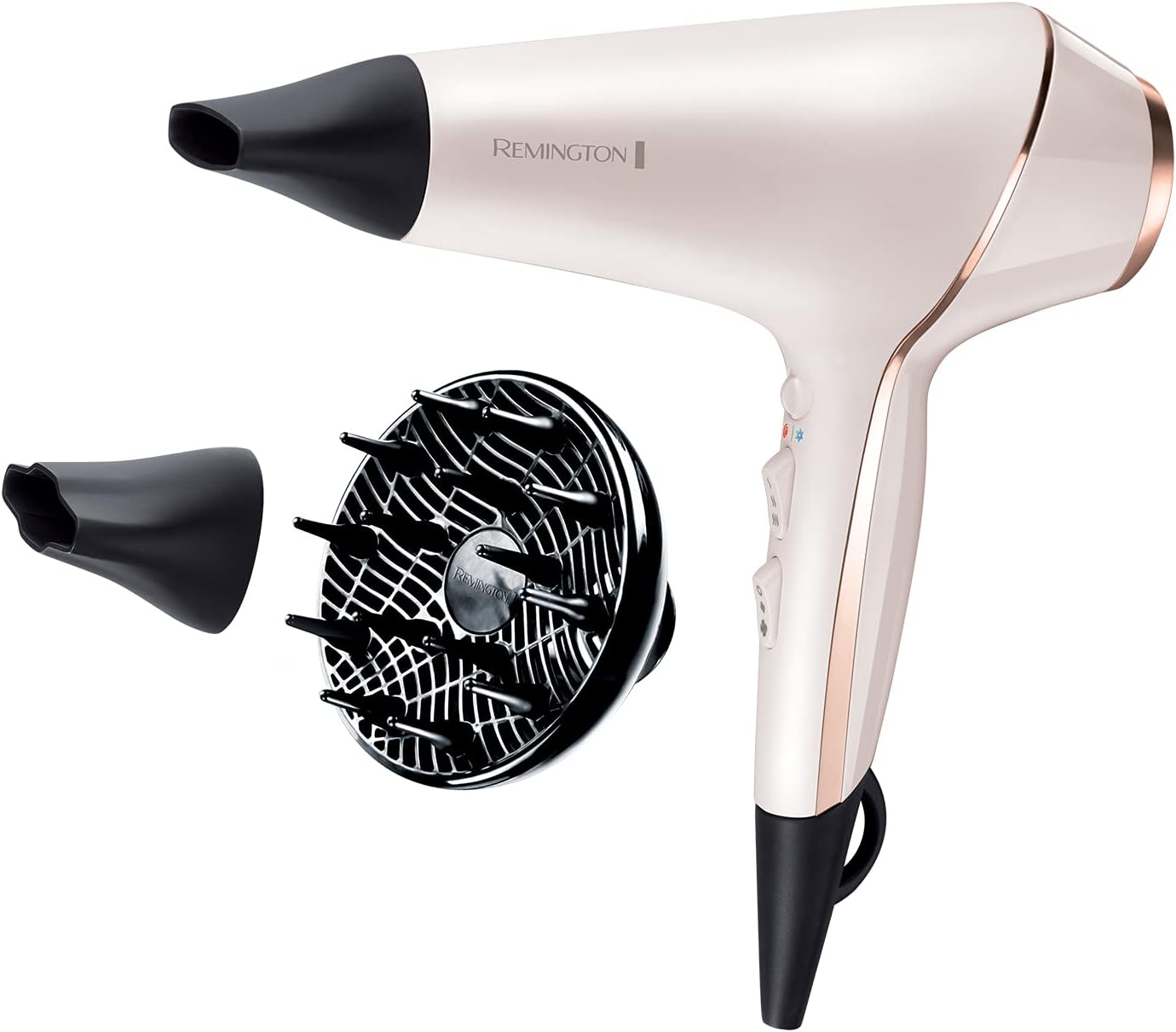 Remington PROluxe Hair Dryer (OPTIheat Technology for Long-Lasting Results, Ionic Conditioning for Frizz Free Hair, Diffuser, 2 Concentrators, Powerful, Professional Results, 2400W) AC9140